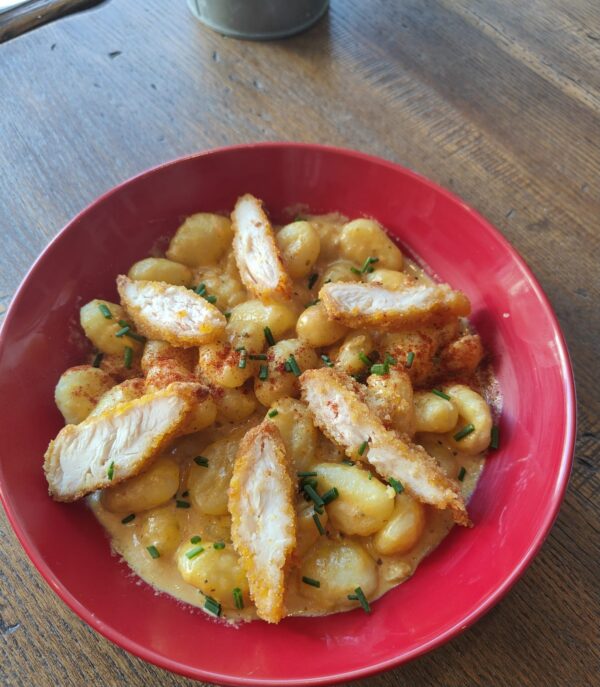 Gnocchis sweet curry et poulet crousti